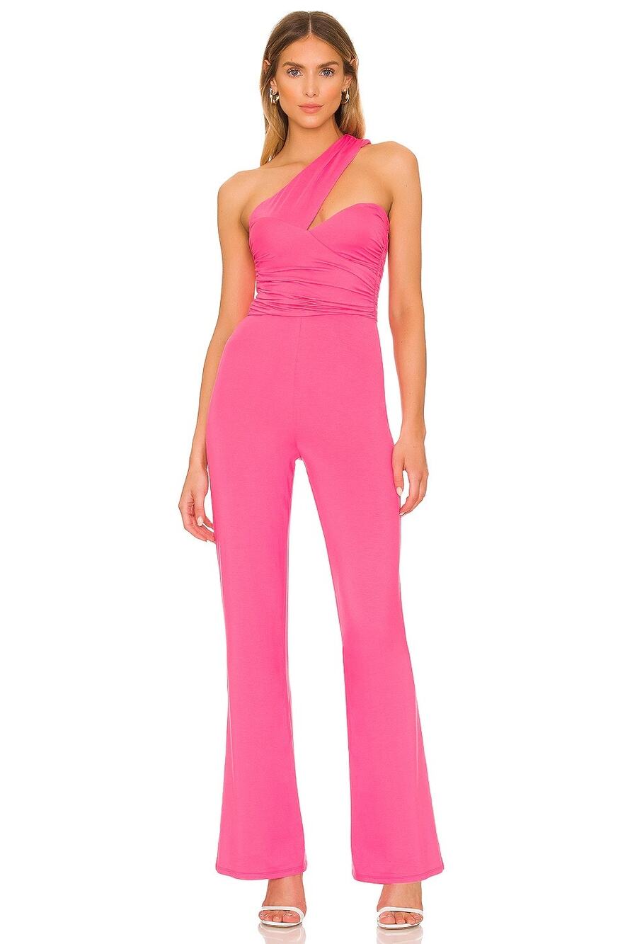 Lovers + Friends Liv Jumpsuit One Shoulder Ruched Wide Leg Evening Going Out S